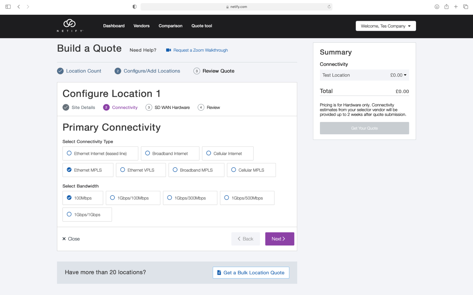 Netify pricing tool for BT MPLS