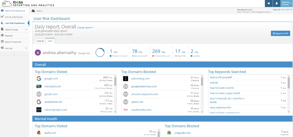 iBoss Security Dashboard