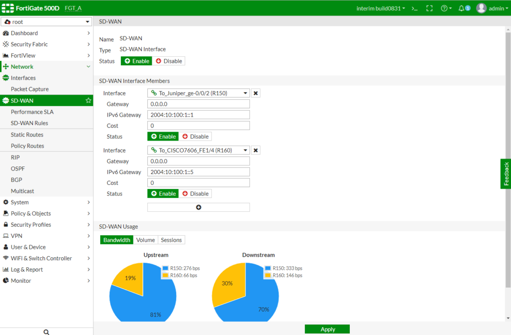 Fortinet SD-WAN Management Interface